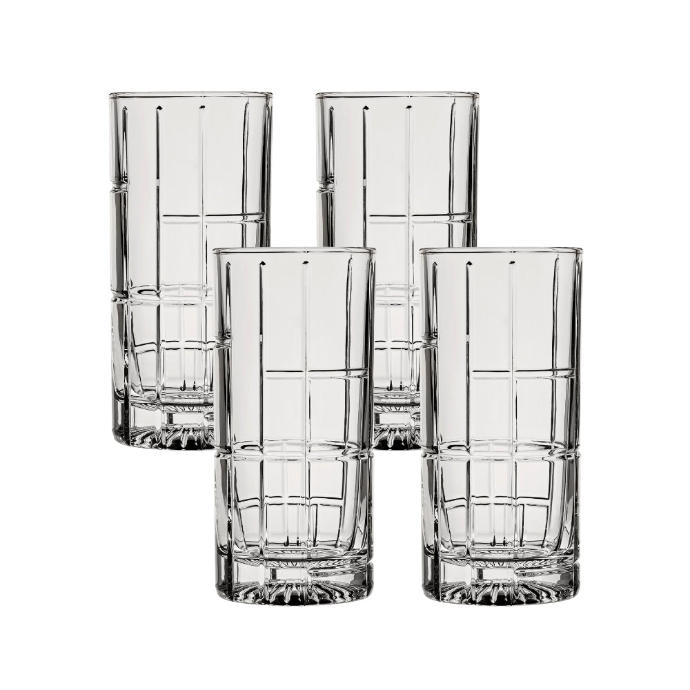 Ocean Glass Traze FTR Highball Glasses (4-Pieces), 12-ounce, Dishwasher Safe