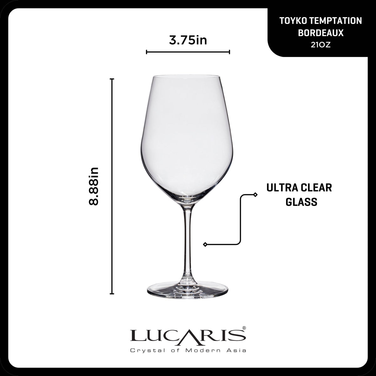 Lucaris Tokyo Temptation Bordeaux Glasses (4-Pieces), 21-ounce, Dishwasher Safe, Lead-free Crystalline