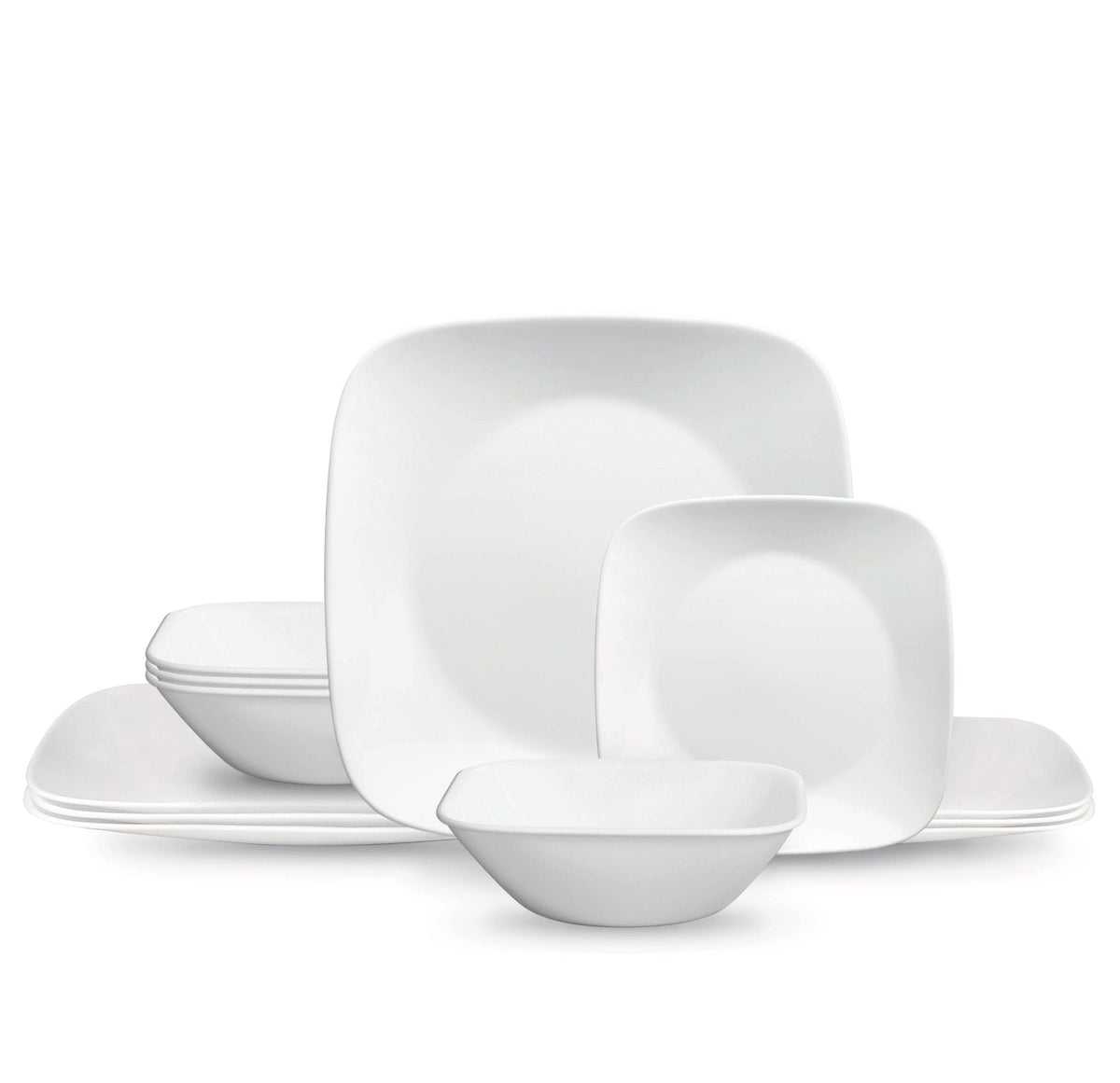 Corelle® Square™ Pure White 12-piece Dinnerware Set with Appetizer Plates, Service for 4