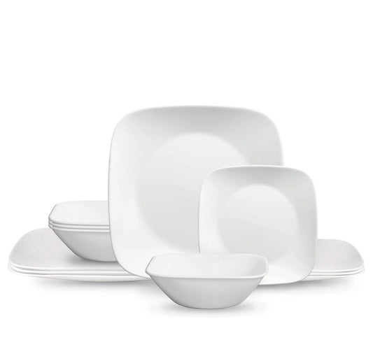 Corelle® Square™ Pure White 12-piece Dinnerware Set with Appetizer Plates, Service for 4