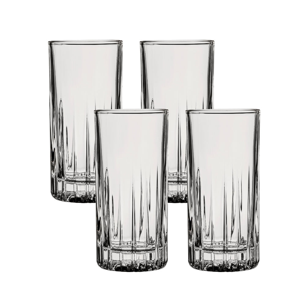 Ocean Glass Traze PRE Highball Glasses (4-Pieces), 12-ounce, Dishwasher Safe