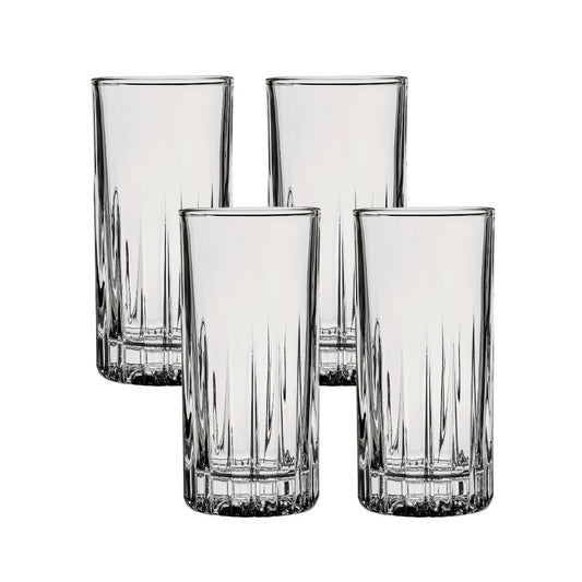 Ocean Glass Traze PRE Highball Glasses (4-Pieces), 12-ounce, Dishwasher Safe