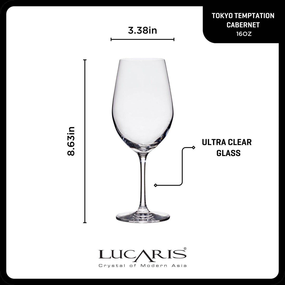 Lucaris Tokyo Temptation Cabernet Glasses (4-Pieces), 16-ounce, Dishwasher Safe, Lead-free Crystalline