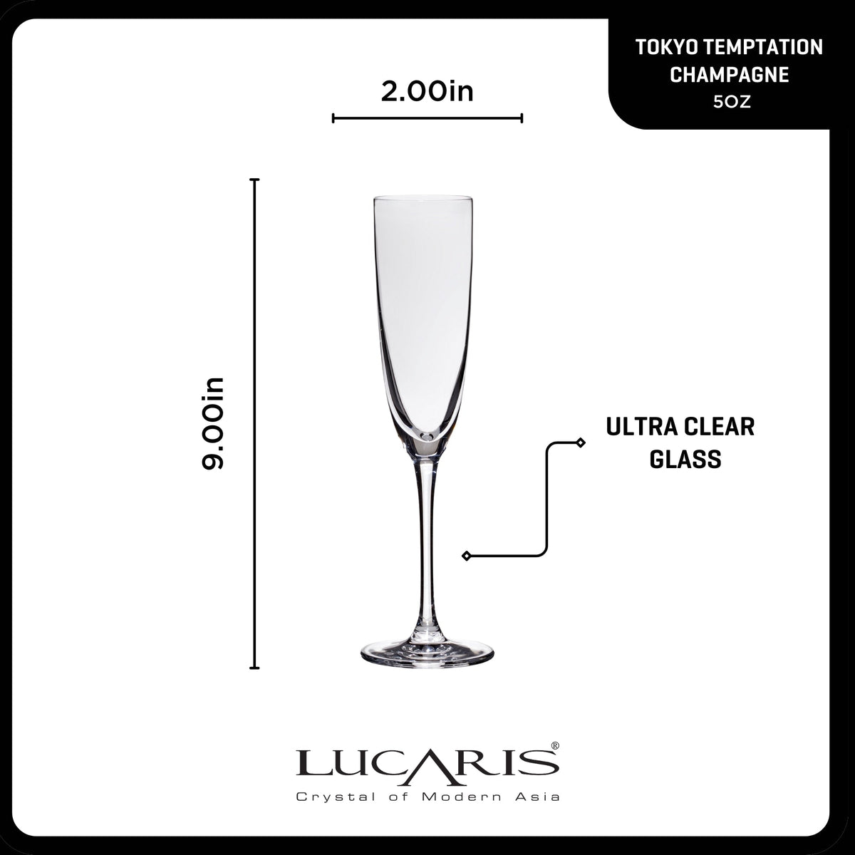 Lucaris Tokyo Temptation Champagne Glasses (4-Pieces), 5-ounce, Dishwasher Safe, Lead-free Crystalline