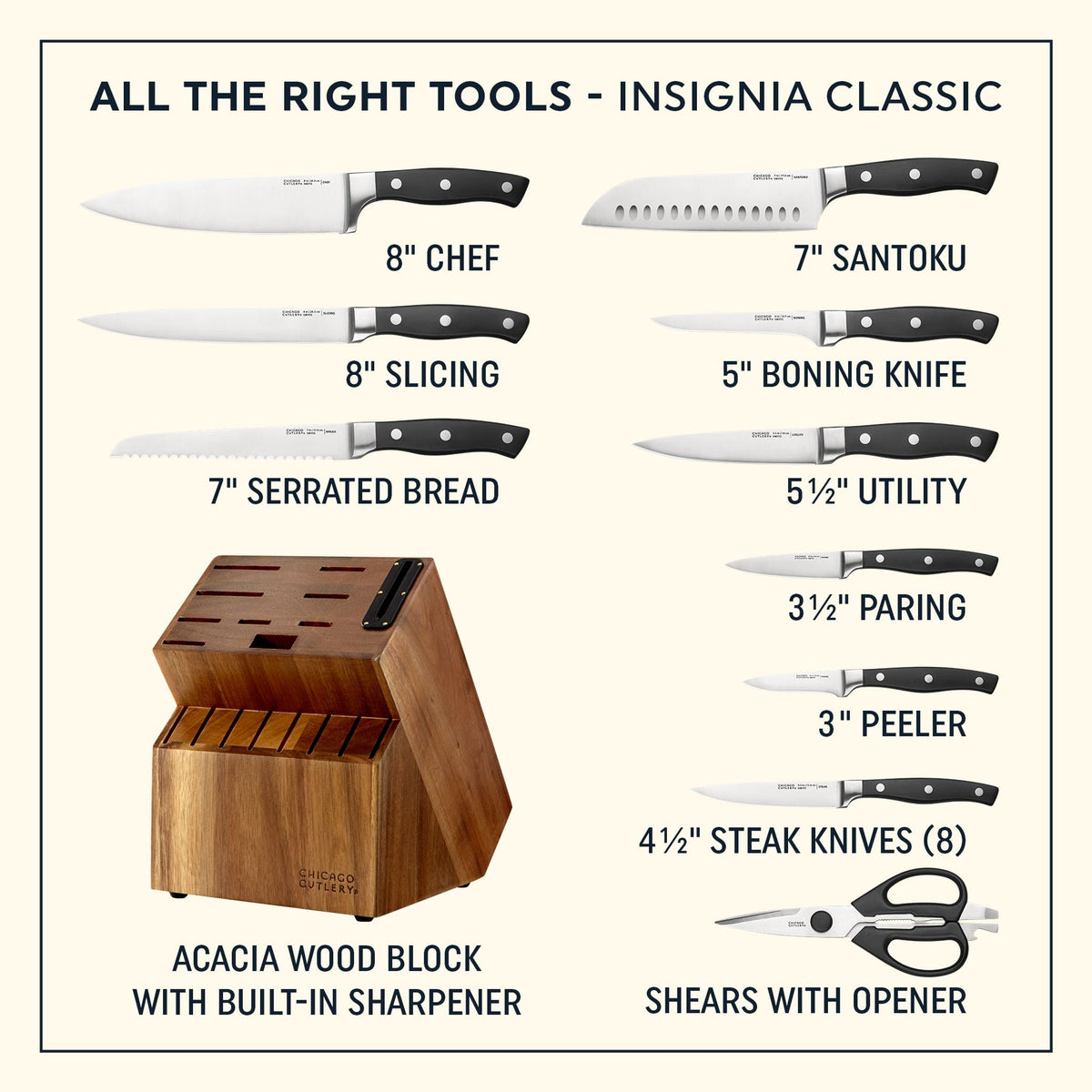 Chicago Cutlery® Insignia Classic 18-piece Block Set with Built-in Sharpener